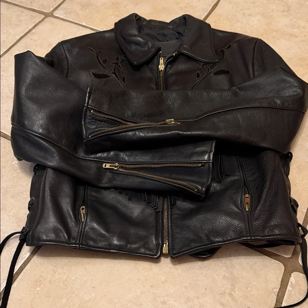 Brandy Melville Black Leather Jacket with Fringe - Picture 11 of 15
